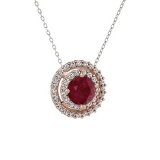 Lyra Kolye - Kök yakut ve beyaz zirkon 925 ayar rose altın kaplama gümüş kolye (40 cm beyaz altın rolo zincir) #1n5dpxq