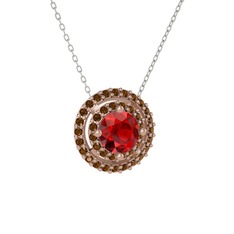 Lyra Kolye - Garnet ve dumanlı kuvars 8 ayar rose altın kolye (40 cm beyaz altın rolo zincir) #1nputk0