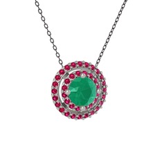 Kök zümrüt ve rodolit garnet 8 ayar beyaz altın kolye (40 cm gümüş rolo zincir)