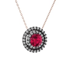 Lyra Kolye - Rodolit garnet ve swarovski 925 ayar siyah rodyum kaplama gümüş kolye (40 cm rose altın rolo zincir) #1oaq1mc