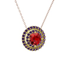 Lyra Kolye - Garnet ve ametist 925 ayar altın kaplama gümüş kolye (40 cm rose altın rolo zincir) #1okeual