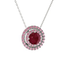 Lyra Kolye - Kök yakut ve pembe kuvars 14 ayar beyaz altın kolye (40 cm beyaz altın rolo zincir) #1ot8dqw