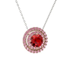 Garnet ve pembe kuvars 8 ayar rose altın kolye (40 cm beyaz altın rolo zincir)