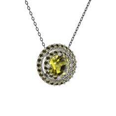 Peridot 8 ayar beyaz altın kolye (40 cm gümüş rolo zincir)