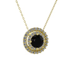 Lyra Kolye - Siyah zirkon ve pırlanta 14 ayar altın kolye (0.351 karat, 40 cm gümüş rolo zincir) #1pdoric