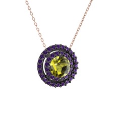 Peridot ve ametist 925 ayar siyah rodyum kaplama gümüş kolye (40 cm gümüş rolo zincir)