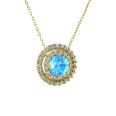 Lyra Kolye - Akuamarin ve beyaz zirkon 8 ayar altın kolye (40 cm altın rolo zincir) #1pkmo1p