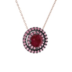 Lyra Kolye - Kök yakut ve pembe kuvars 925 ayar siyah rodyum kaplama gümüş kolye (40 cm rose altın rolo zincir) #1pn5qz1