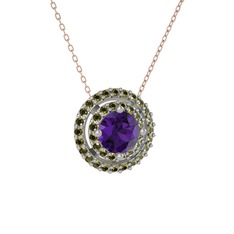 Lyra Kolye - Ametist ve peridot 14 ayar beyaz altın kolye (40 cm rose altın rolo zincir) #1ps38er