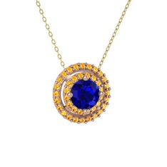 Lyra Kolye - Lab safir ve sitrin 18 ayar rose altın kolye (40 cm altın rolo zincir) #1pyc2qa
