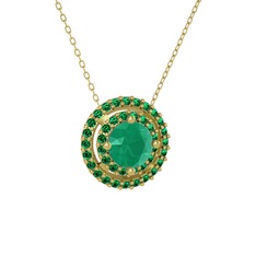 Lyra Kolye - Kök zümrüt ve yeşil kuvars 8 ayar altın kolye (40 cm altın rolo zincir) #1q0t59n
