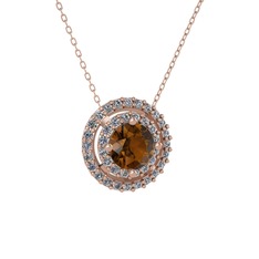 Lyra Kolye - Dumanlı kuvars ve pırlanta 925 ayar rose altın kaplama gümüş kolye (0.351 karat, 40 cm rose altın rolo zincir) #1q7efpa