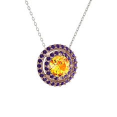 Lyra Kolye - Sitrin ve ametist 18 ayar rose altın kolye (40 cm beyaz altın rolo zincir) #1qmw6si