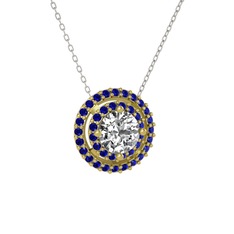 Lyra Kolye - Swarovski ve lab safir 18 ayar altın kolye (40 cm beyaz altın rolo zincir) #1qnc7x5