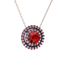 Lyra Kolye - Garnet ve pembe kuvars 925 ayar siyah rodyum kaplama gümüş kolye (40 cm rose altın rolo zincir) #1qzu28k