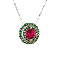 Rodolit garnet ve yeşil kuvars 18 ayar rose altın kolye (40 cm beyaz altın rolo zincir)