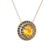 Sitrin ve peridot 14 ayar rose altın kolye (40 cm rose altın rolo zincir)