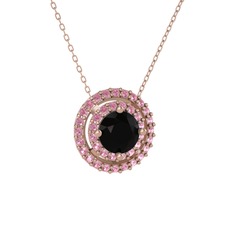 Siyah zirkon ve pembe kuvars 18 ayar rose altın kolye (40 cm rose altın rolo zincir)