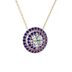 Swarovski ve lab safir 18 ayar rose altın kolye (40 cm gümüş rolo zincir)