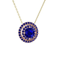Lab safir 925 ayar rose altın kaplama gümüş kolye (40 cm altın rolo zincir)