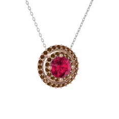Rodolit garnet ve dumanlı kuvars 18 ayar rose altın kolye (40 cm beyaz altın rolo zincir)