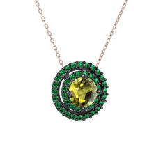 Peridot ve yeşil kuvars 925 ayar siyah rodyum kaplama gümüş kolye (40 cm gümüş rolo zincir)