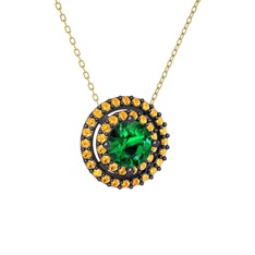 Lyra Kolye - Yeşil kuvars ve sitrin 925 ayar siyah rodyum kaplama gümüş kolye (40 cm altın rolo zincir) #1slsw57