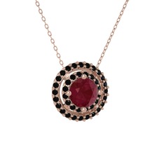 Kök yakut ve siyah zirkon 18 ayar rose altın kolye (40 cm rose altın rolo zincir)
