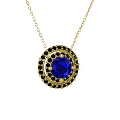 Lab safir ve siyah zirkon 14 ayar altın kolye (40 cm altın rolo zincir)