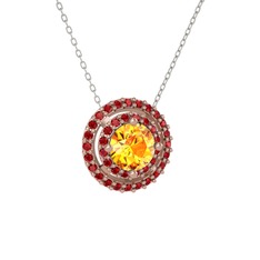 Lyra Kolye - Sitrin ve garnet 18 ayar rose altın kolye (40 cm beyaz altın rolo zincir) #1theo7u