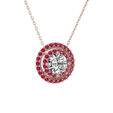 Lyra Kolye - Beyaz zirkon ve rodolit garnet 14 ayar rose altın kolye (40 cm rose altın rolo zincir) #1tip687