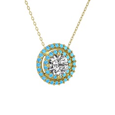 Swarovski ve akuamarin 925 ayar altın kaplama gümüş kolye (40 cm altın rolo zincir)
