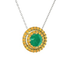 Lyra Kolye - Kök zümrüt ve sitrin 14 ayar altın kolye (40 cm beyaz altın rolo zincir) #1tzg48x