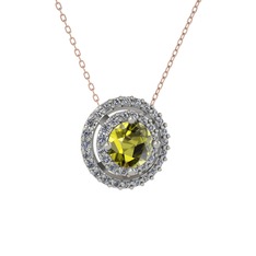 Lyra Kolye - Peridot ve pırlanta 8 ayar beyaz altın kolye (0.351 karat, 40 cm rose altın rolo zincir) #1u6959t
