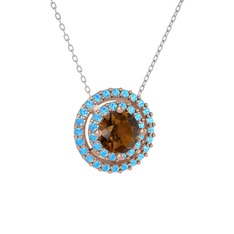 Lyra Kolye - Dumanlı kuvars ve akuamarin 925 ayar rose altın kaplama gümüş kolye (40 cm gümüş rolo zincir) #1uit9az