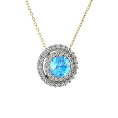 Lyra Kolye - Akuamarin ve swarovski 925 ayar gümüş kolye (40 cm altın rolo zincir) #1uizr5l