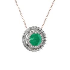 Lyra Kolye - Kök zümrüt ve swarovski 925 ayar gümüş kolye (40 cm rose altın rolo zincir) #1urfh63