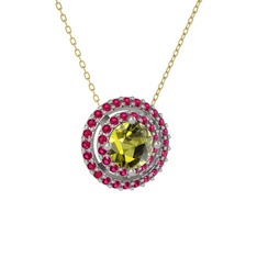 Peridot ve rodolit garnet 925 ayar gümüş kolye (40 cm altın rolo zincir)