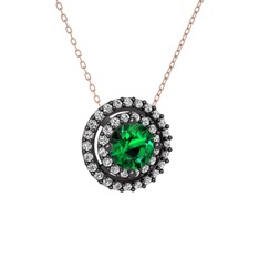 Lyra Kolye - Yeşil kuvars ve swarovski 925 ayar siyah rodyum kaplama gümüş kolye (40 cm rose altın rolo zincir) #1urrsa1