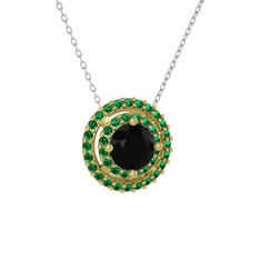 Lyra Kolye - Siyah zirkon ve yeşil kuvars 8 ayar altın kolye (40 cm beyaz altın rolo zincir) #1us62x4
