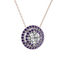 Pırlanta ve ametist 925 ayar gümüş kolye (0.92 karat, 40 cm rose altın rolo zincir)