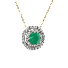Kök zümrüt ve swarovski 925 ayar gümüş kolye (40 cm altın rolo zincir)