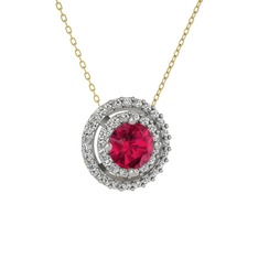 Lyra Kolye - Rodolit garnet ve swarovski 14 ayar beyaz altın kolye (40 cm altın rolo zincir) #1vnfo12