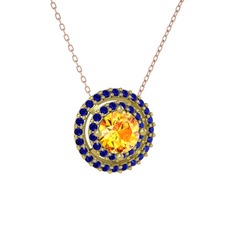 Sitrin ve lab safir 14 ayar altın kolye (40 cm gümüş rolo zincir)