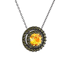Lyra Kolye - Sitrin ve peridot 925 ayar siyah rodyum kaplama gümüş kolye (40 cm gümüş rolo zincir) #1w3zjbr