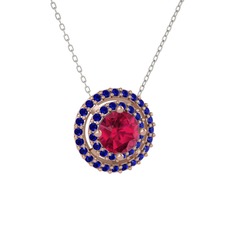 Rodolit garnet ve lab safir 925 ayar rose altın kaplama gümüş kolye (40 cm beyaz altın rolo zincir)