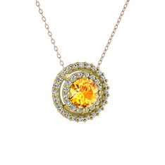 Sitrin ve swarovski 925 ayar altın kaplama gümüş kolye (40 cm rose altın rolo zincir)
