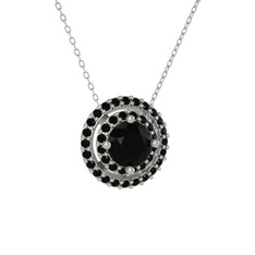 Lyra Kolye - Siyah zirkon 8 ayar beyaz altın kolye (40 cm beyaz altın rolo zincir) #1wkbpdh