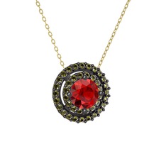 Lyra Kolye - Garnet ve peridot 925 ayar siyah rodyum kaplama gümüş kolye (40 cm altın rolo zincir) #1x0n47s