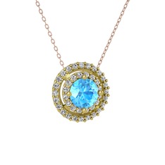 Akuamarin ve beyaz zirkon 14 ayar altın kolye (40 cm rose altın rolo zincir)